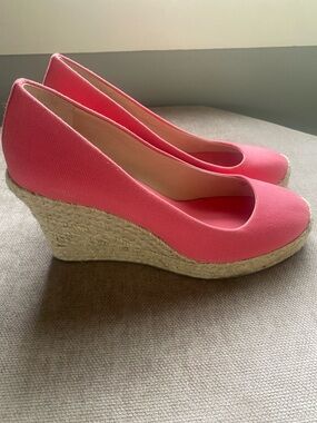 J. Crew Coral Canvas Espadrille Wedge Pumps